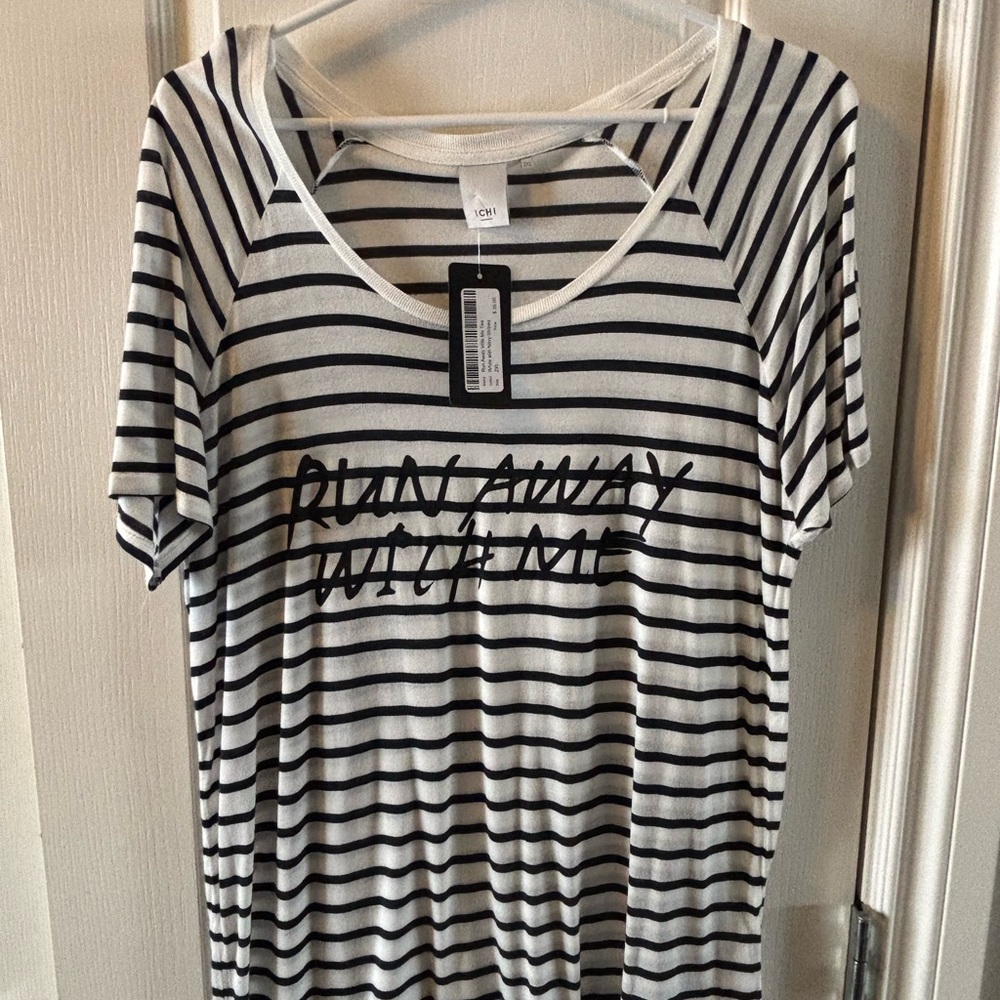 ICHI Striped Tee in Navy and White